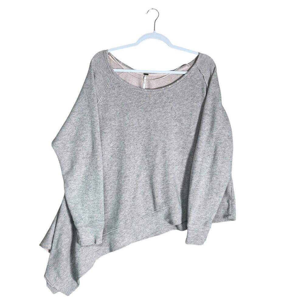 Free People Asymmetrical Hem Oversized Sweatshirt Gray Pink Boat Neck Slouchy M
